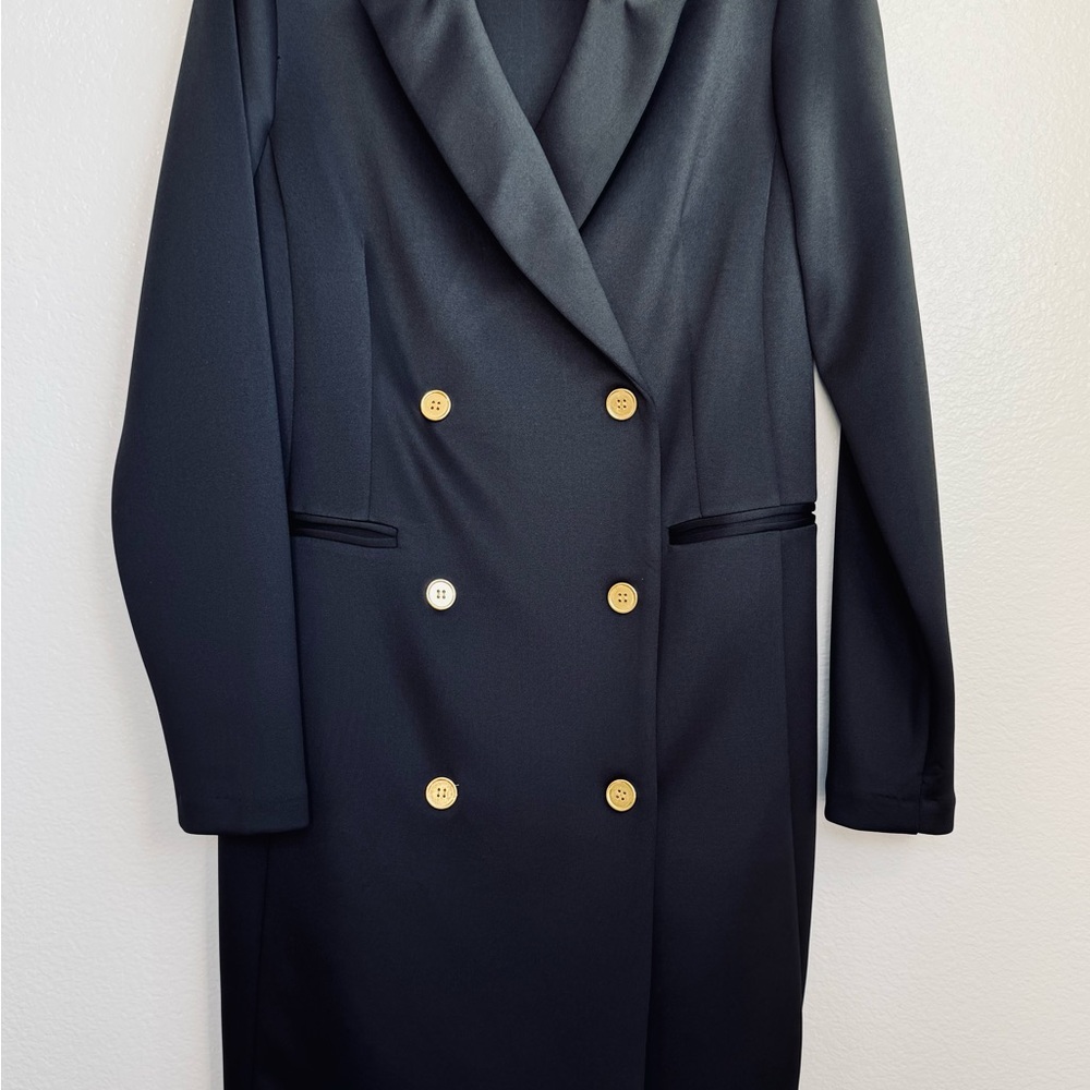 Elegant Business Black Double-Breasted Jacket or Dress with Gold Buttons